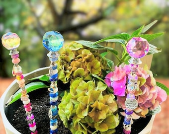 Fairy Garden Stake, Crystal Sun Catcher, Teacher Appreciation Gift, Spring Plant Lover Gift, Beaded Plant Stick