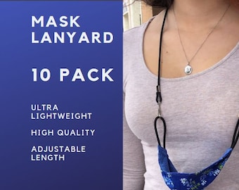 10 pack - Travel Face Mask Lanyard - Facemask Chain Necklace Long Lightweight Adjustable Cord - MaskKeeper