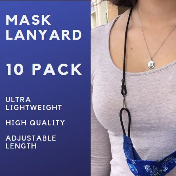 10 pack - Travel Face Mask Lanyard - Facemask Chain Necklace Long Lightweight Adjustable Cord - MaskKeeper