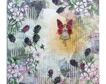 Stampa di bacche autunnali: dipinto con tecnica mista (8x8)