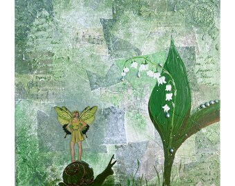 Stampa di gocce di pioggia primaverili: fata, lumaca, mughetto (8x8)