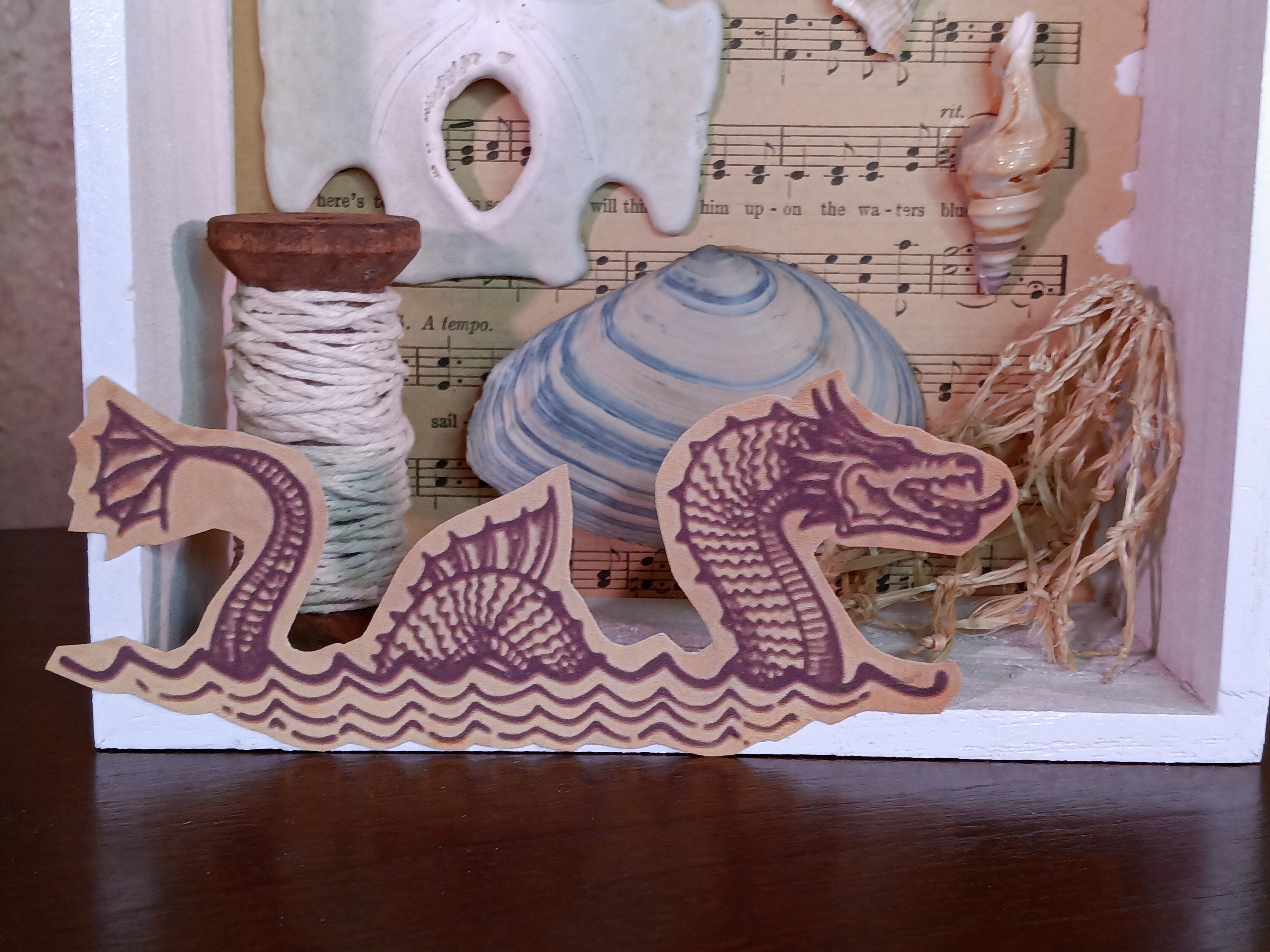 Seashell Diorama: Sea Monster & Tugboat Vacation Art - Etsy