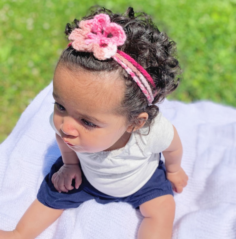 Multi Pink Colored Handmade Crochet Headband with Flower