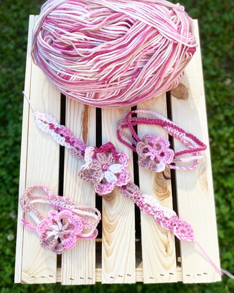Multi Pink Colored Handmade Crochet Headband with Flower