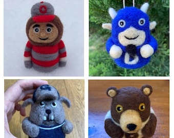 Needle Felted Custom Mascot Figurine or Ornament - College, University, Sports - Graduation Gift