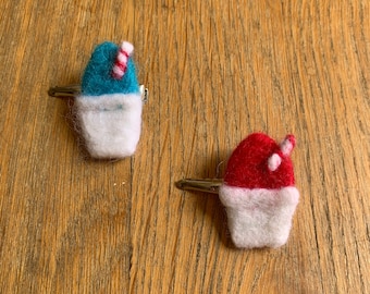 Louisiana Sno-Ball Hair Clips - Needle Felted Wool Alligator Clips