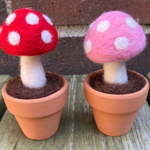 Mini Needle Felted Wool Mushroom in Pot - Decorative Mushroom