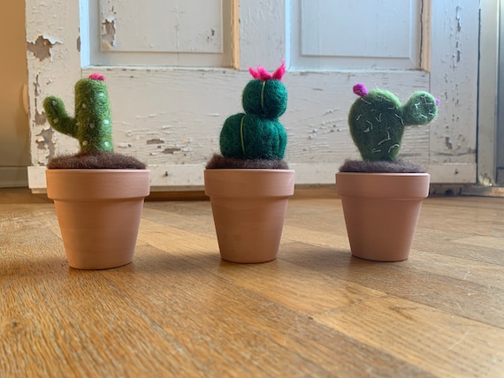 Nadel gefilzt Kakteen - Trio oder Single - Wolle Kakteen - Topf Kakteen  Dekoration - Kaktus - Mini Kaktus - Muttertagsgeschenk - Etsy.de