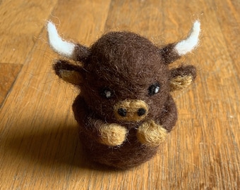 Needle Felted Bull - Wooly the Bull - Wool City Felts Mascot - Wool Bull Figurine- Durham Bull
