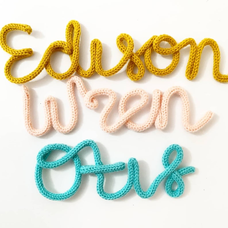 Knitted Names and Words Wool Wire Words Personalised Wall Etsy UK