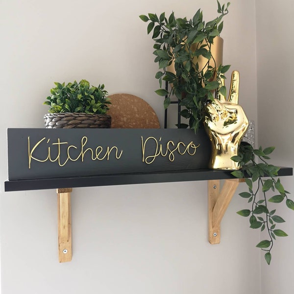 Kitchen disco sign rustic wooden kitchen wall decoration plaque wire words