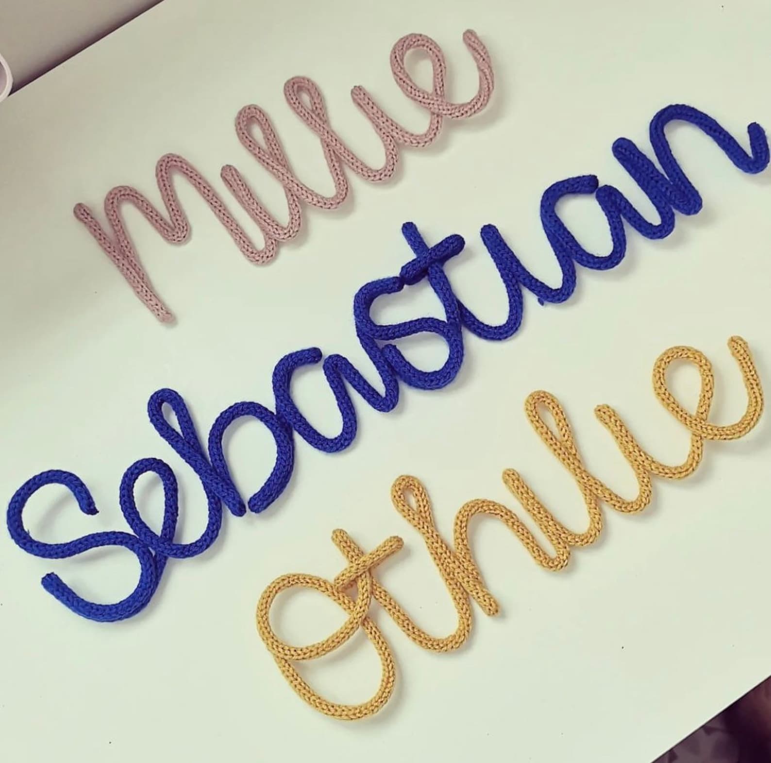 Knitted Names and Words Wool Wire Words Personalised Wall Decor Signs ...