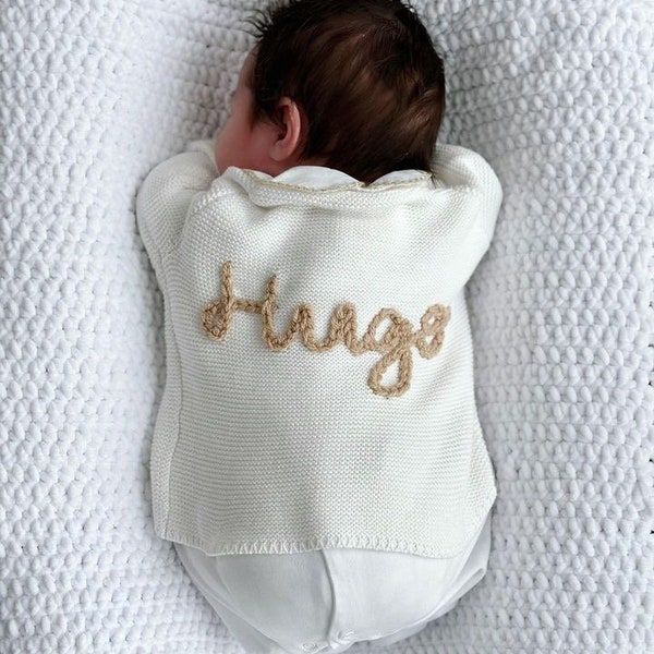 Baby name knit cardigan personalised embroidered girl boy unisex cardigan newborn toddler babyshower pregnancy announcement