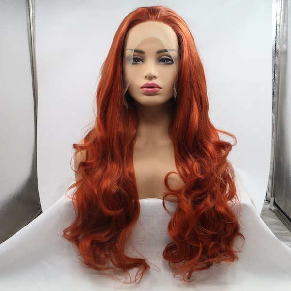 Ginger Lace Front Wig,Copper Red Long Wavy Halloween Wigs,Cosplay Wig,Costume Wig