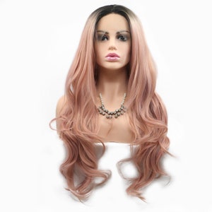 Long Big Curl Pink Ombre Lace Front Wig