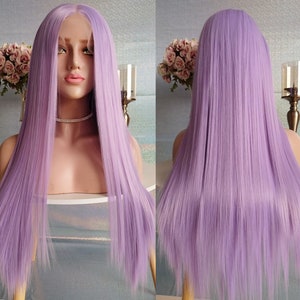 13*6 Lace Front Wig Purple,Long Straight Violet Synthetic Wig for Women,Lilac Costume Wig for Drag
