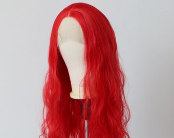 Red Lace Front Wig,Long Wavy Wig Middle Part,Cosplay Wig,Costume Wig