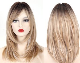 Ombre Blonde Natural Wig with Bangs for Daily Use,Modern Wig for White Women