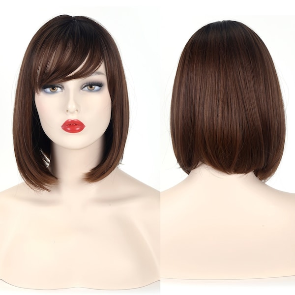 Dark Brown Short Bob Wig with Bangs | Straight Hair