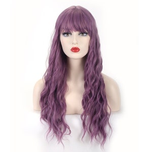 Long Wavy Purple Wig with Bangs,Cosplay Wig
