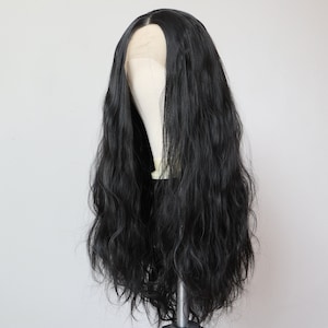 Long Black Curly Natural Lace Front Wig,Black Long Wavy Synthetic Wig