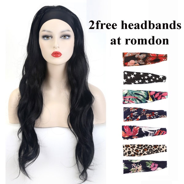 Headband Wig for Black Women Natural Long Wavy(get 2 free headbands)