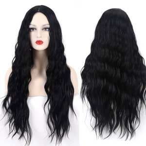 Natural Black Long Wavy Wig,Non-lace Synthetic Wigs Hair Middle Part,Wig for Women,Gift for her