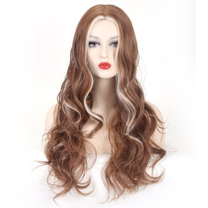 Blonde Highlight Bleached Light Brown Wig,Long Wavy Natural Wig Middle Part
