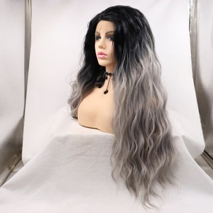 Long Curly Lace Front Wig | Black Root Grey Ombre,Cosplay Wig