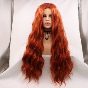 Long Curly Lace Front Wig Copper Red,Ginger Cosplay Wig,Costume Wig