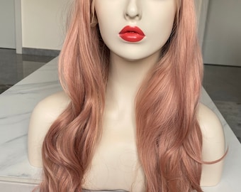 Pink HD Lace Front Wig,Long Pink Wavy Synthetic Wigs Hair for Women,Pink Cosplay Wig