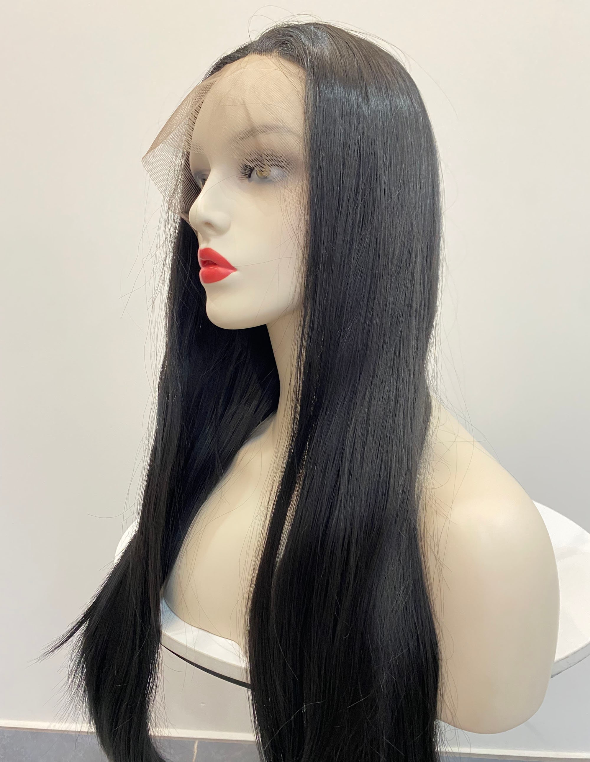 24 Inch Black Lace Front Wig Long Straight Wigs Realistic 