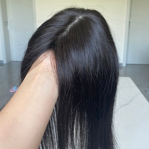 6-20" Silk Base Natural Black Human Hair Clip in Hair Topper,Free Part Hairpieces for Women,Human Hair Wig Toupee
