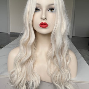 Light White Blonde Curly Hair Wig for White Girl,Loose Wave Synthetic Wig Hair,Drag Wig