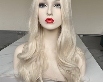 Peluca rubia platino, peluca sintética rubia, pelucas onduladas largas para mujeres