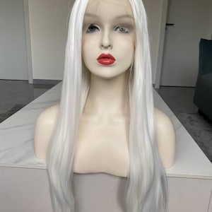 24 inch Long Straight White Lace Front Wig