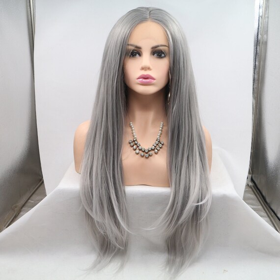 Long Straight Grey Lace Front Wig Etsy UK