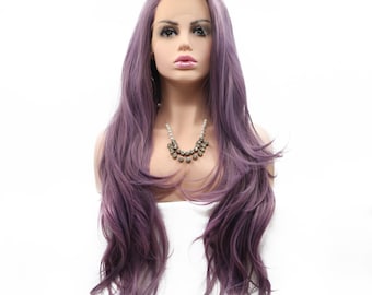 Peluca frontal de encaje ondulado morado