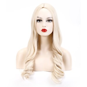 Platinum Blonde Wig Long Wavy Synthetic Wig Middle Part