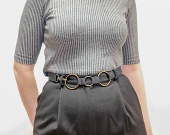 three rings belt with clasp closure/brass/ 100% cotton/ adjustable length/ unisex/ vegan