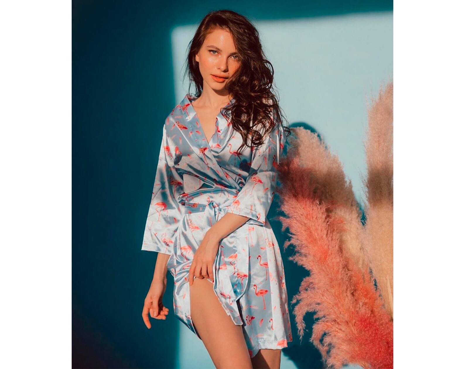 flamingo kimono robe