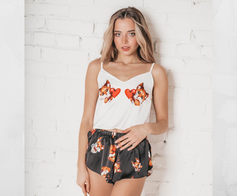 Pajama set with silk shorts and crop top silk pajamas Etsy