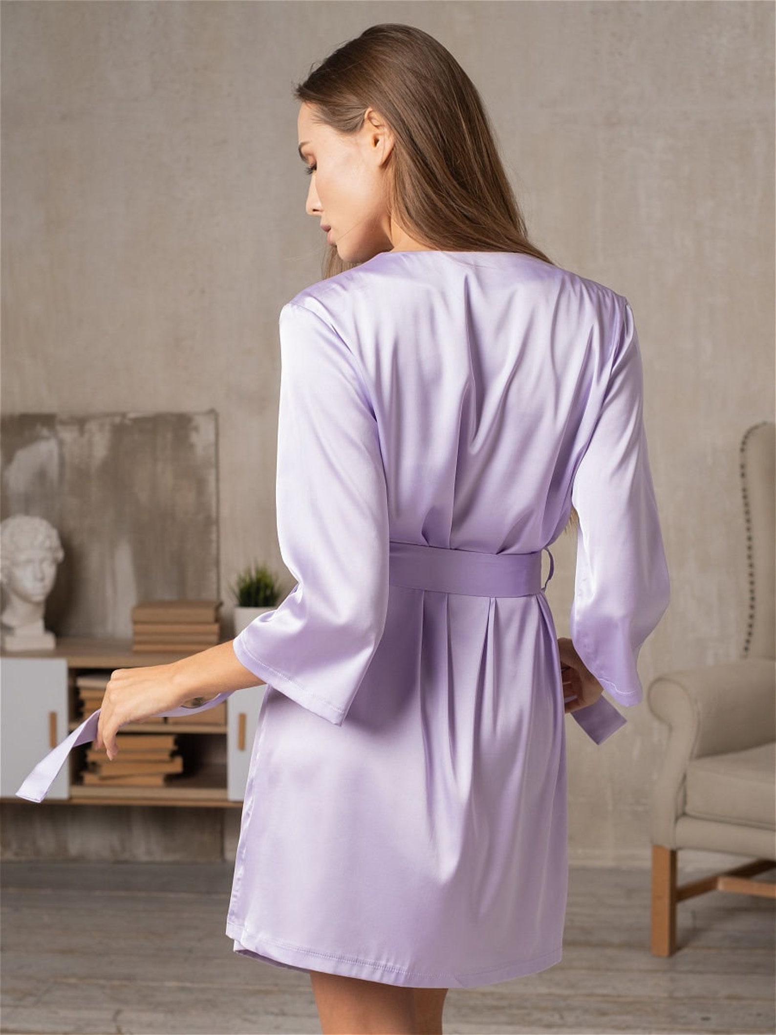 Lavender kimono premium women's robe with 3/4 sleeve Etsy
