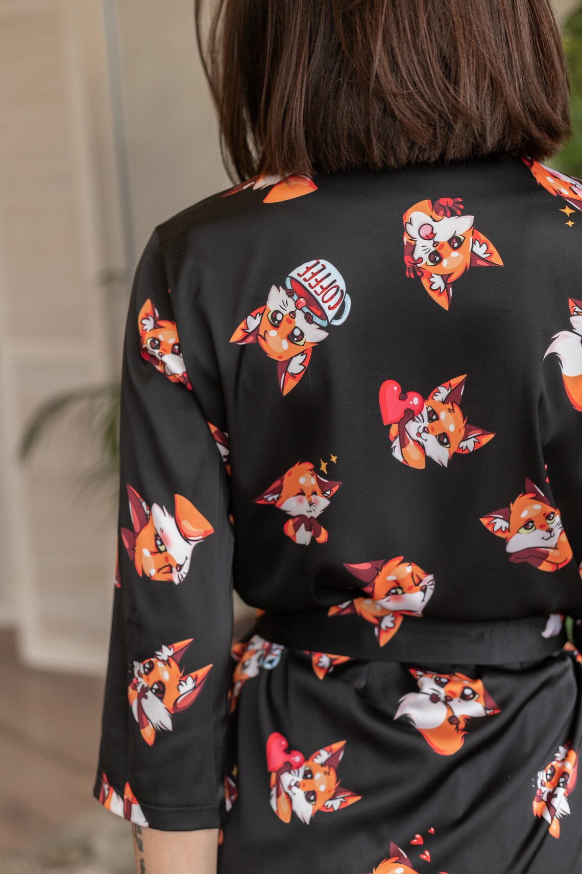 Kimono robe Black bathrobe Fox robe Bridesmaid Robes Etsy