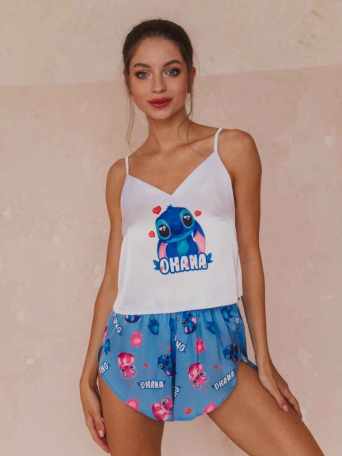 Cute women's pajamas with crop top and shorts great gift Etsy