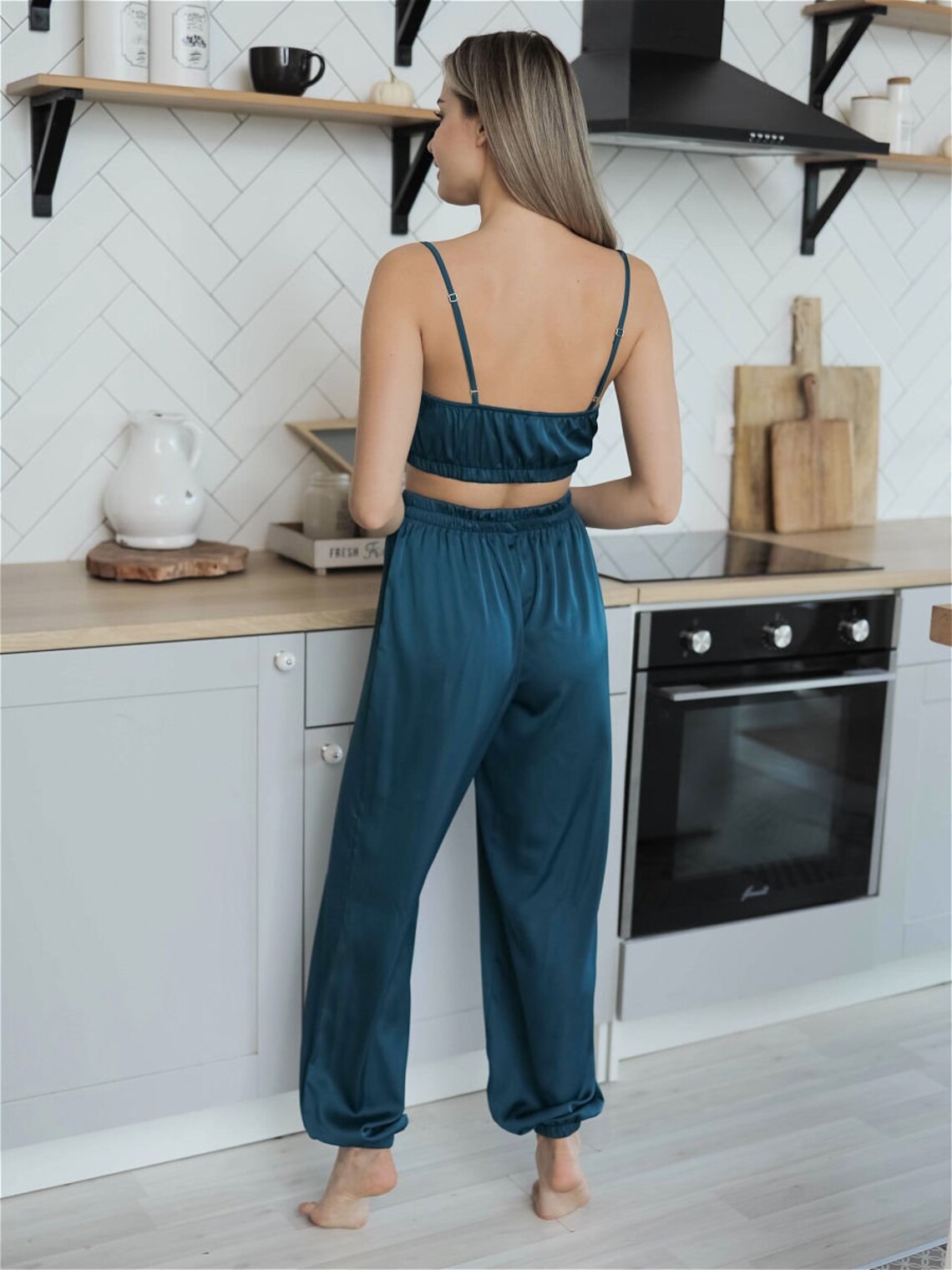 Pajama set Green color harem pants and crop top gift for Etsy