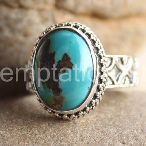 Tibetan Turquoise Ring: Sterling Silver Boho Birthstone Jewelry