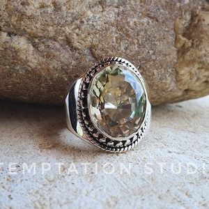 Natural Green Amethyst Ring, Cute Sterling Silver Ring, Statement Ring, Alternate Engagement Ring, Chic Jewelry