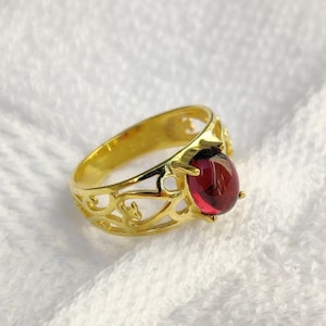 14k gold vermeil Ring, Natural Garnet Ring, Garnet gold plated ring, vermeil garnet ring, Anniversary Gift, gift for her