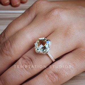 Natural Green Amethyst Ring, Cute Sterling Silver Ring, Statement Ring, Alternate Engagement Ring, Chic Jewelry